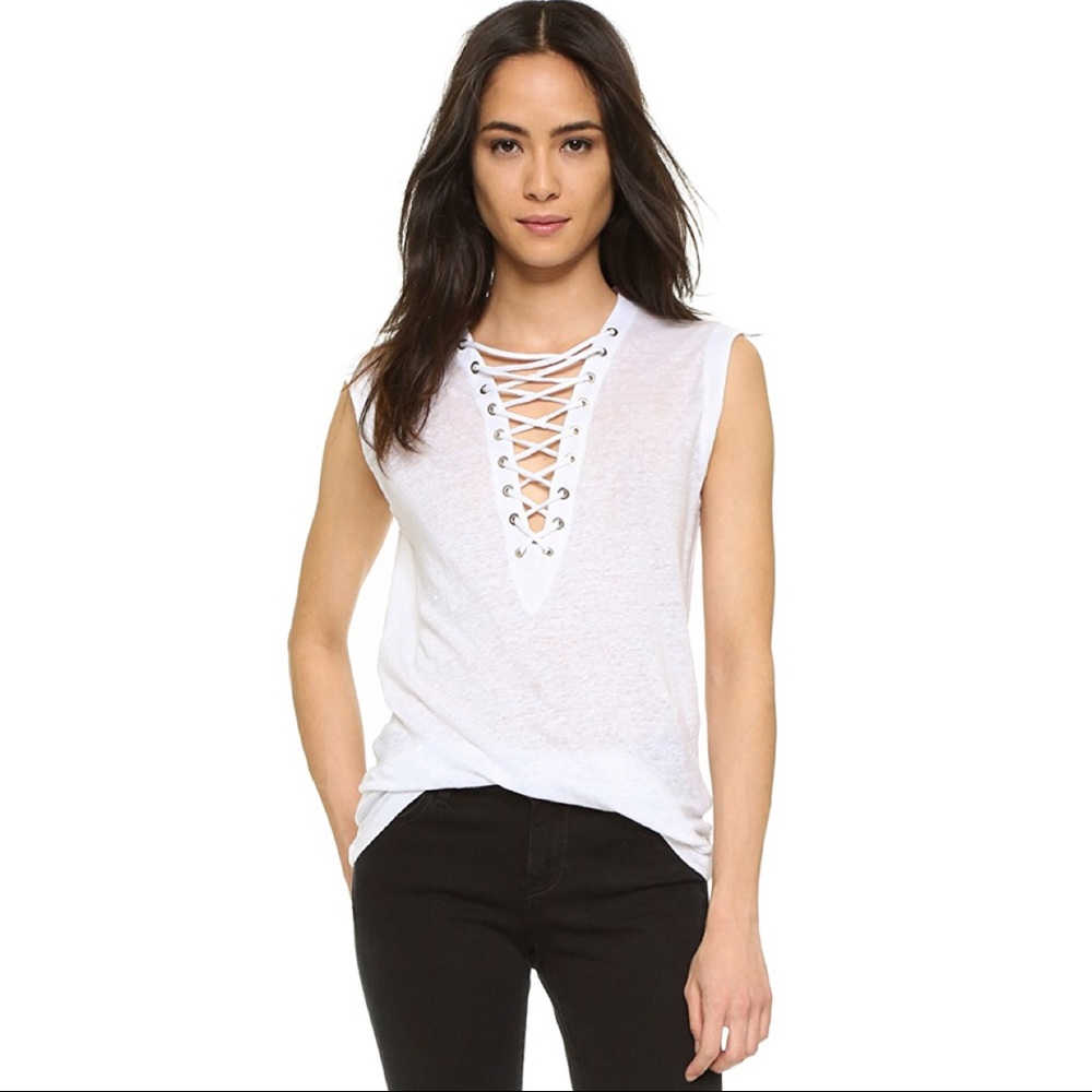 IRO White 100% Linen Lace Up Tissa Sleeveless Top